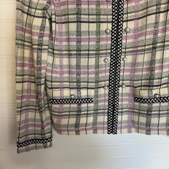 NWT ST. JOHN Knits Cream Black JACKET Siz 10 Suit Blazer Multicolor Plaid - Picture 4 of 11